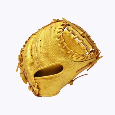 Yellow leather catcher's baseball glove